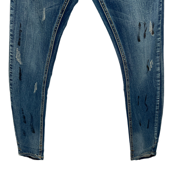 One Teaspoon Scallywags Jeans High Rise Painted Blue Marine Wash Denim - Picture 7 of 14